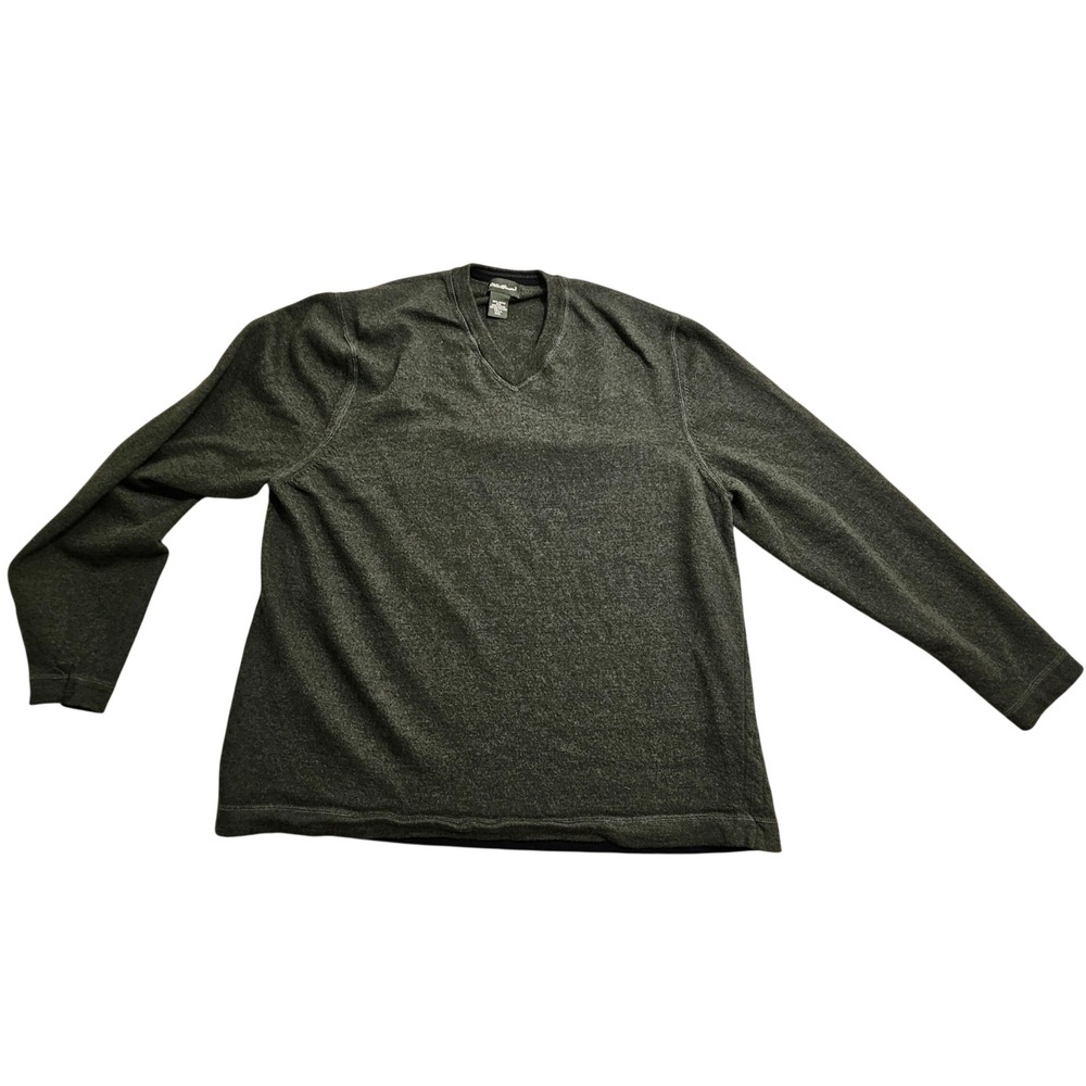 Eddie Bauer V-Neck Sweater XXL Tall Green Merino Wool Vintage Heathered *